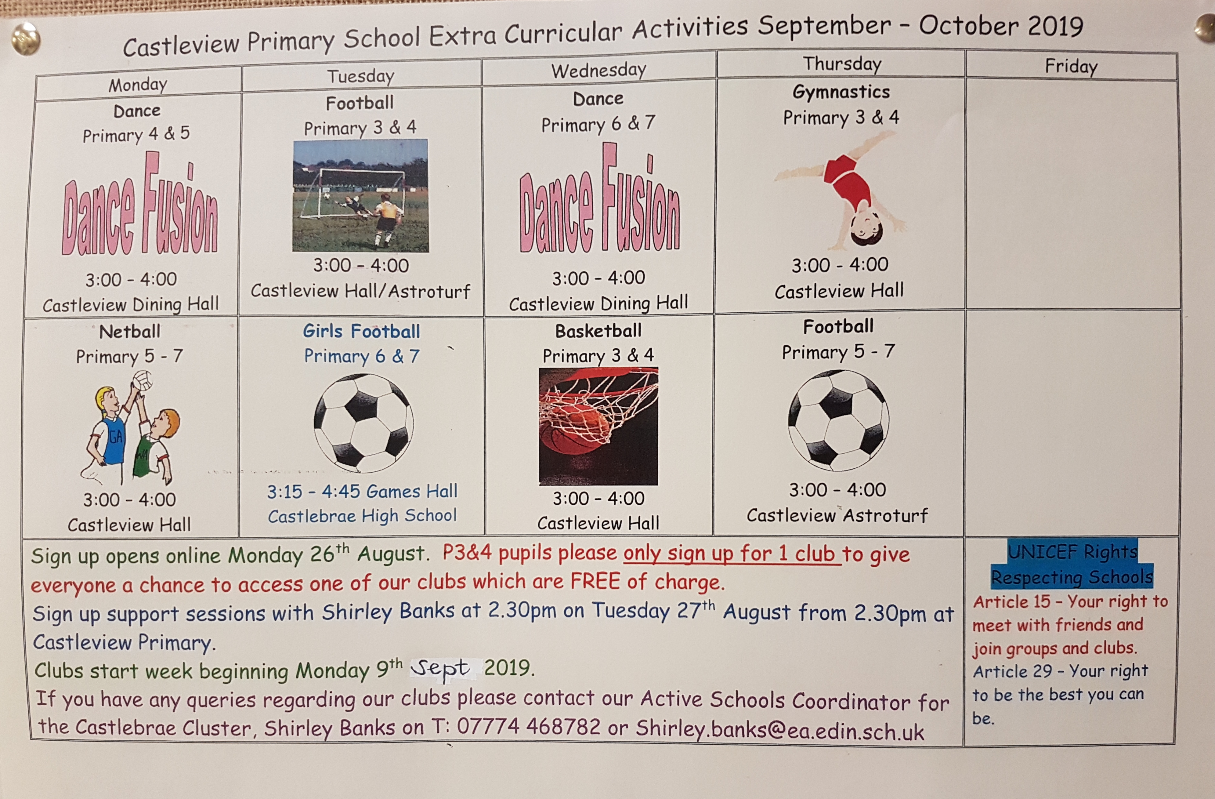 Clubs Sept to Oct « Castleview Primary School